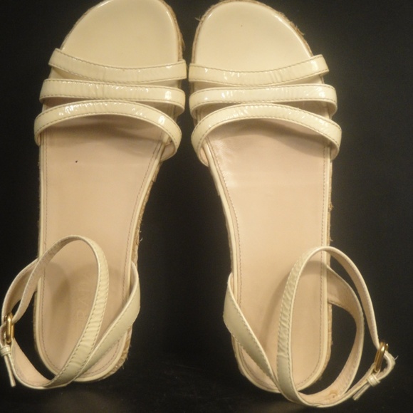 Prada Ankle Strap Low Wedge Beige Sandals 38.5 - Picture 6 of 6
